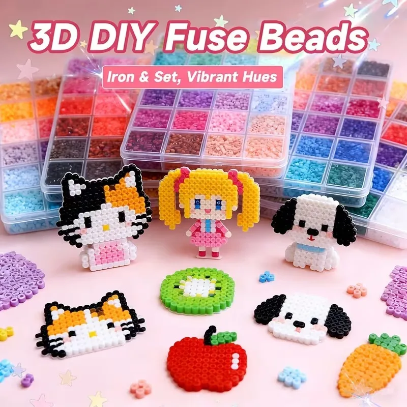 24 Colours 2.6mm Mini Hama Beads Set 7200/12000pcs DIY 3D Pixel Puzzle Iron Beads High Quality Handmade Accessories Kids Gift