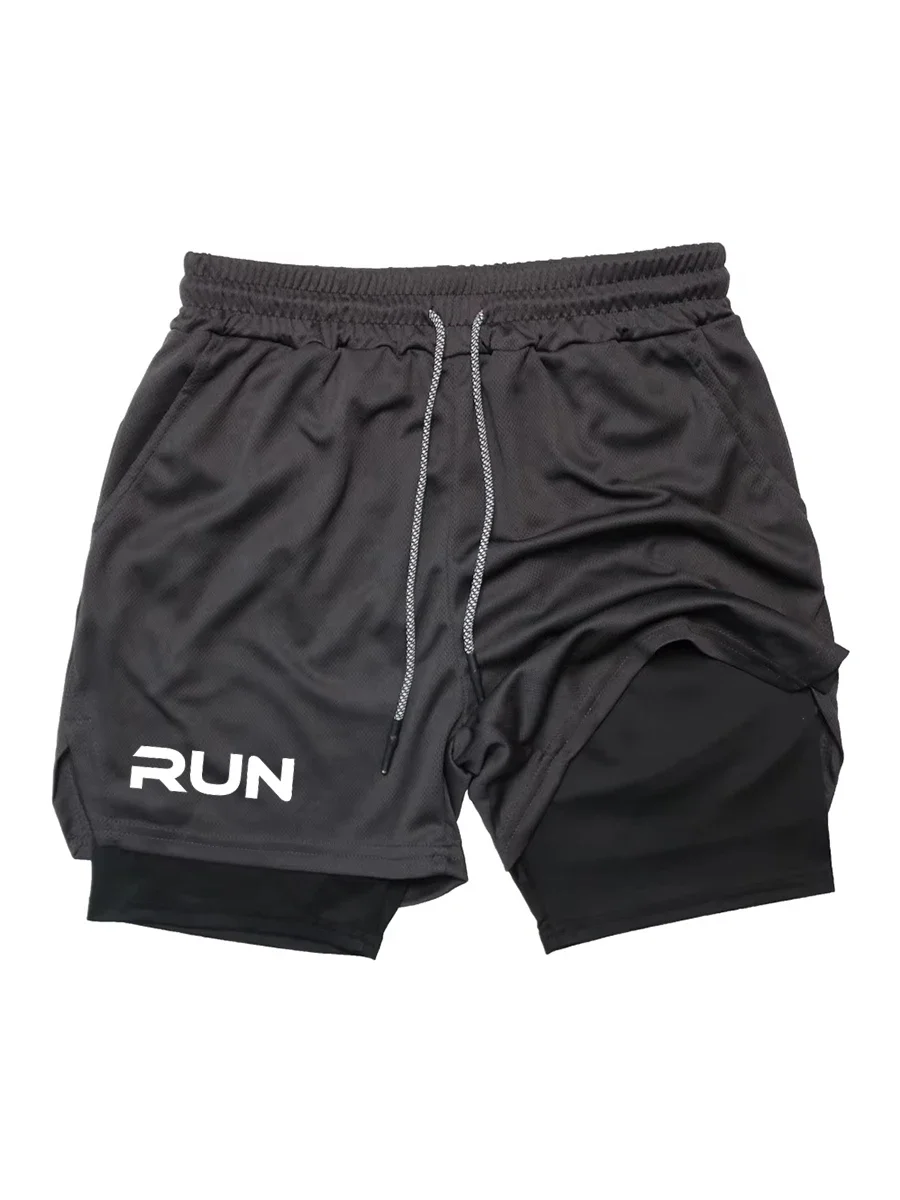 

Men's two-in-one running shorts RUN Print Quick-drying Compression Gym exercise jogging fitness shorts