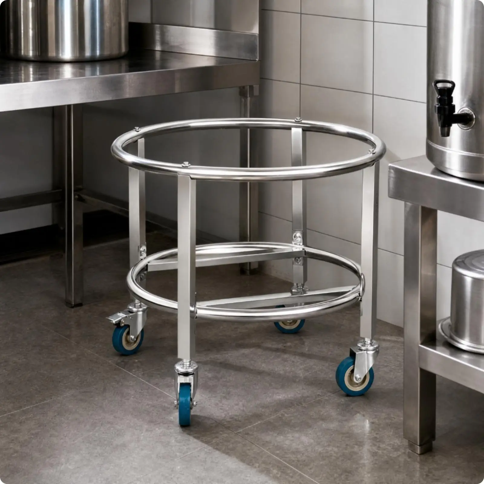 Mobile Soup Bucket Trolley with Four Caster Wheels for Dining Hall Cafeteria Bucket Storage