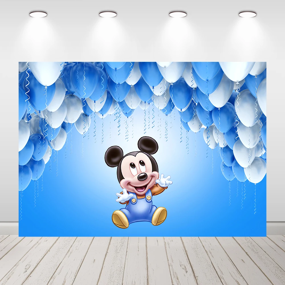 Cartoon Boys Baby Birthday background Photo backdrops Blue Mickey Mouse Party Event Cake Table Banner Party Decoration