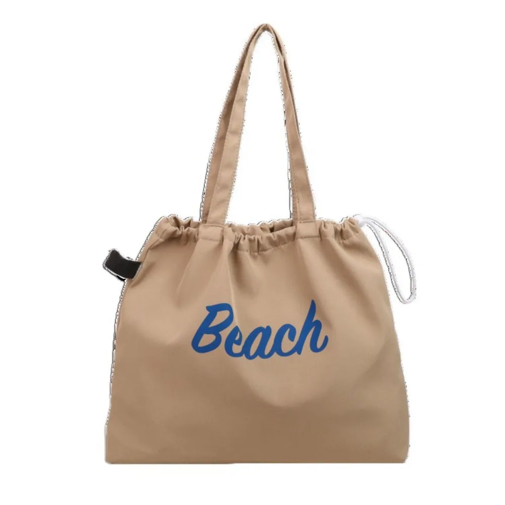 Canvas Drawstring Tote Bag Large Capacity Korean Style Nylon Shoulder Bag Beach Bag Shopping Bag Letter Printed Handbag Girls