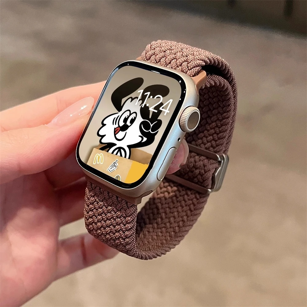 Apple Watch用ナイロン編組弾性バンド、かわいいガーリー、磁気バックル、ウルトラシリーズ9、8、se、7、6、5、4、3、44mm、40mm、45mm、41mm、49mm、42mm、38