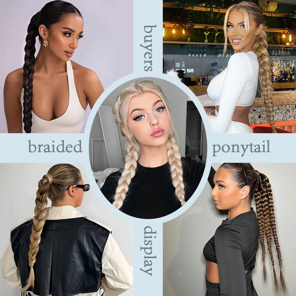 Longue queue de cheval tressée synthétique avec bande élastique, extensions de cheveux, tresses blondes, accessoires de fête, 24 po, 34 po