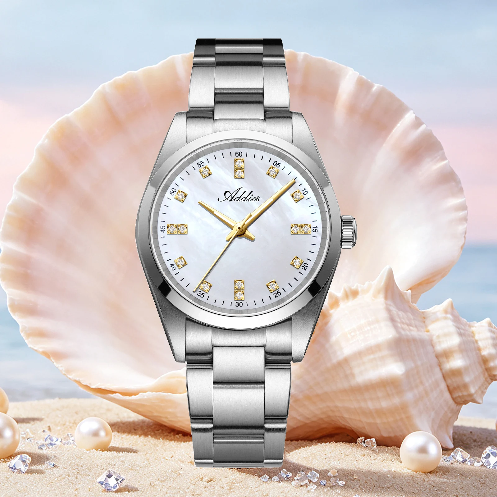 ADDIES Luxury Watch Women Sapphire Glass 50M Waterproof Lady Quartz Watch 31MM Japan 2035 Stainless Steel Luxury Wristwatches