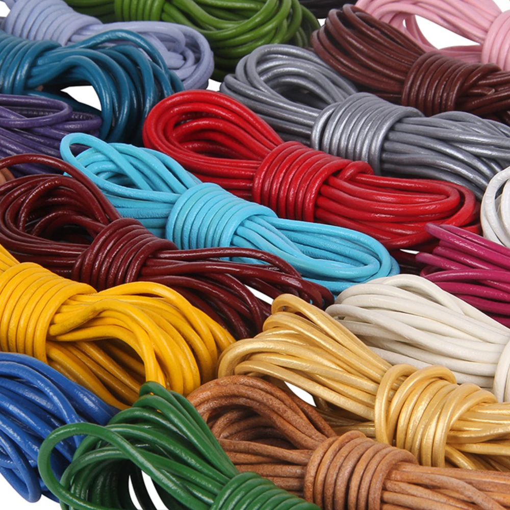 5 Meters Round Genuine Leather Jewelry Cord String 20 Colors 1.5/2/3mm Lace Rope DIY Necklace Bracelet Finding