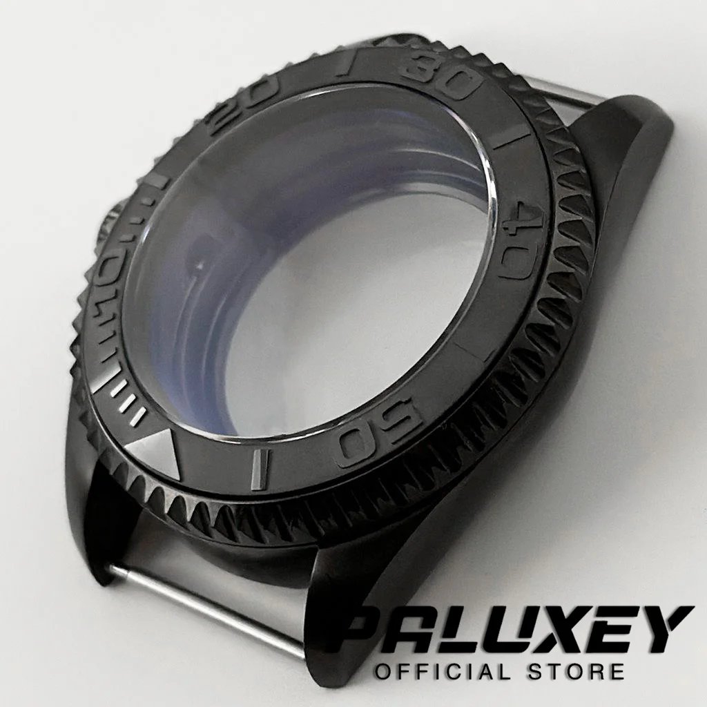 S Crown PVD Nero 42mm Cassa per orologio meccanico in vetro zaffiro da uomo Accessori NH34 NH35 NH36 Custodia resistente all'acqua trasparente