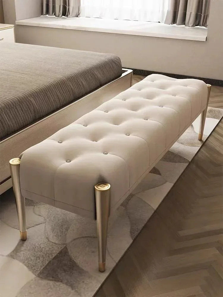 

A50 Italian light luxury solid wood bedside stool bed couch bedroom bench fabric leather cloakroom household shoe changing stool