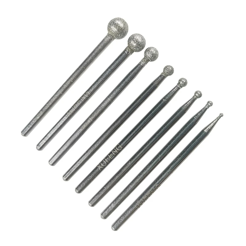 8 PCS 2.35mm Shank Diamond Spherical for Head Diamond Grinding Bits Rotary Tools 40JA