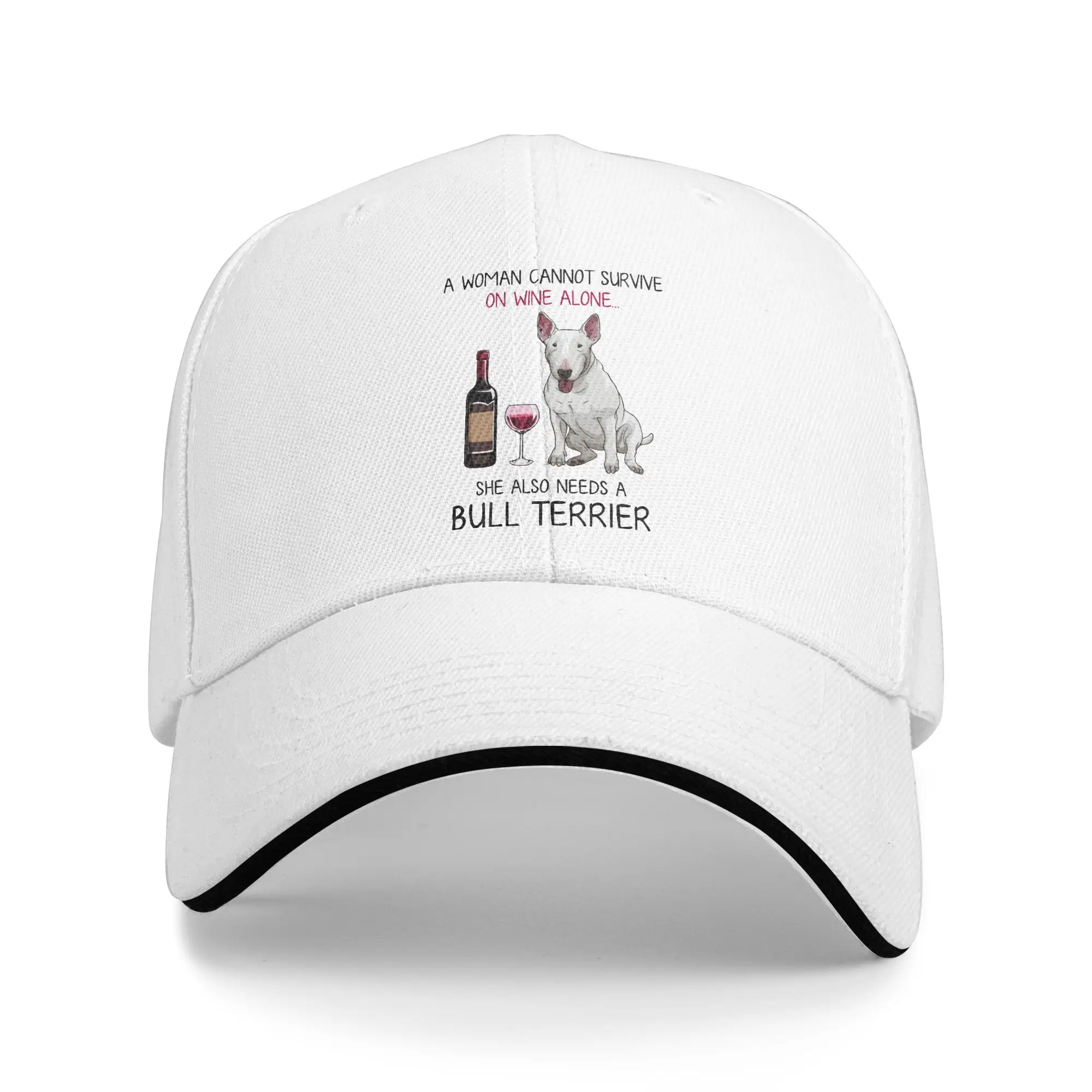 Hot Sale Bull Terrier and wine Funny dog Baseball Cap  Travel Essential Hats For Men  Hiking Trail Hats For Men