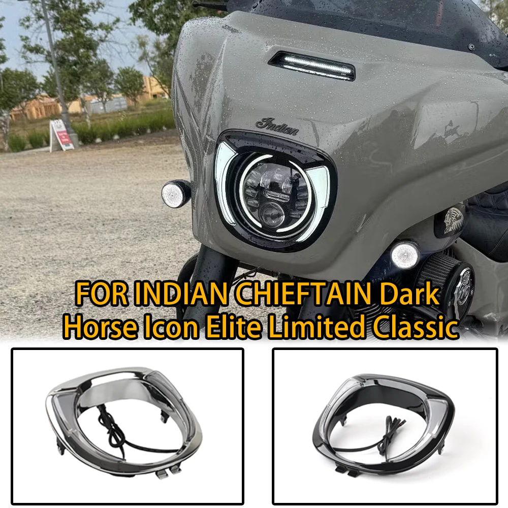 For Indian Chieftain Headlight Bezel | Fang Design for Dark Horse/Icon/Elite/Limited/Classic | Matte Black Motorcycle Trim LED