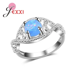 Hot Sell 925 Sterlinng Silver Women Ring With Charm Sky Blue Opal Stone Pretty Party Gift For Ladies Promotion Price