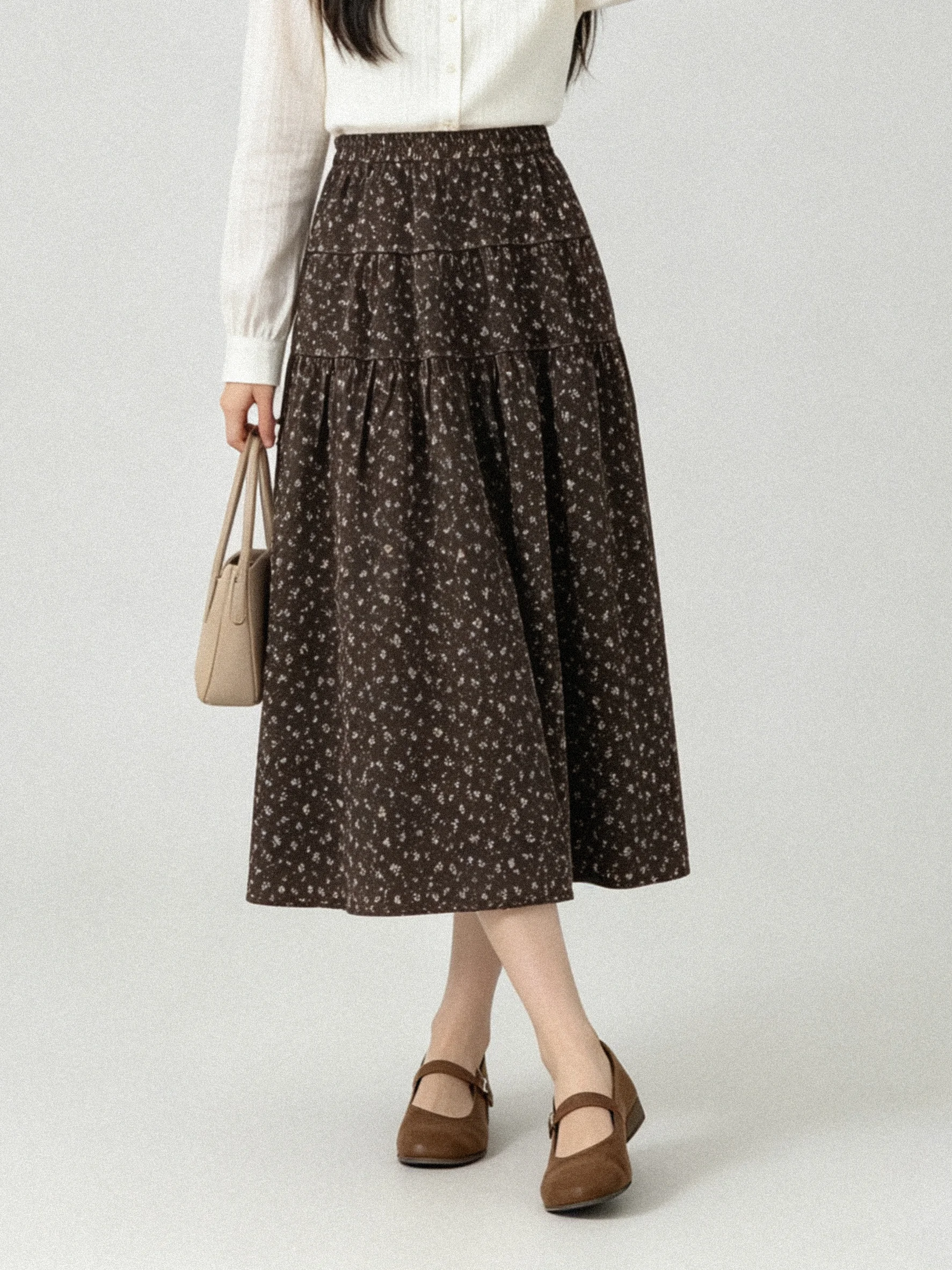 Elegant Vintage Floral A-Line  Skirt High Waist Casual Breathable Women's Skirt Standard Fit High Waist Elastic Waist