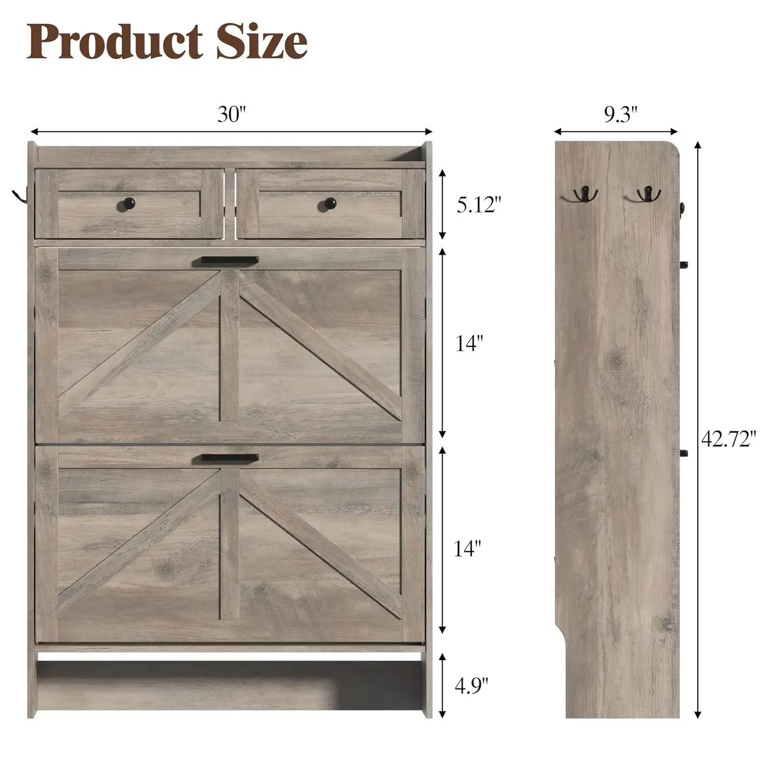 Rustic Farmhouse Narrow Shoe Cabinet With 4 Drawers, Slim Shoe Organizer Rack For Entryway & Hallway, Customized