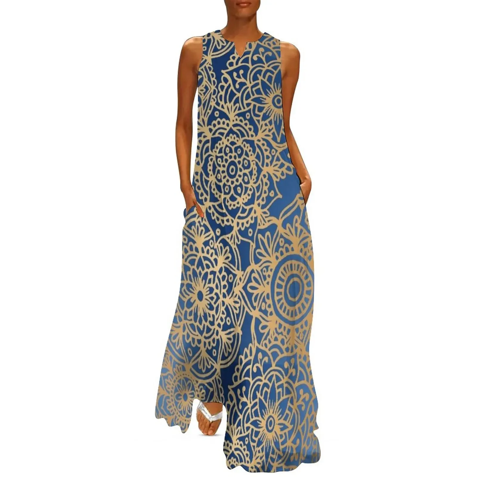 

Blue and Gold Mandala Pattern New 2020 Long Dress dress for woman birthday dresses for women Dress