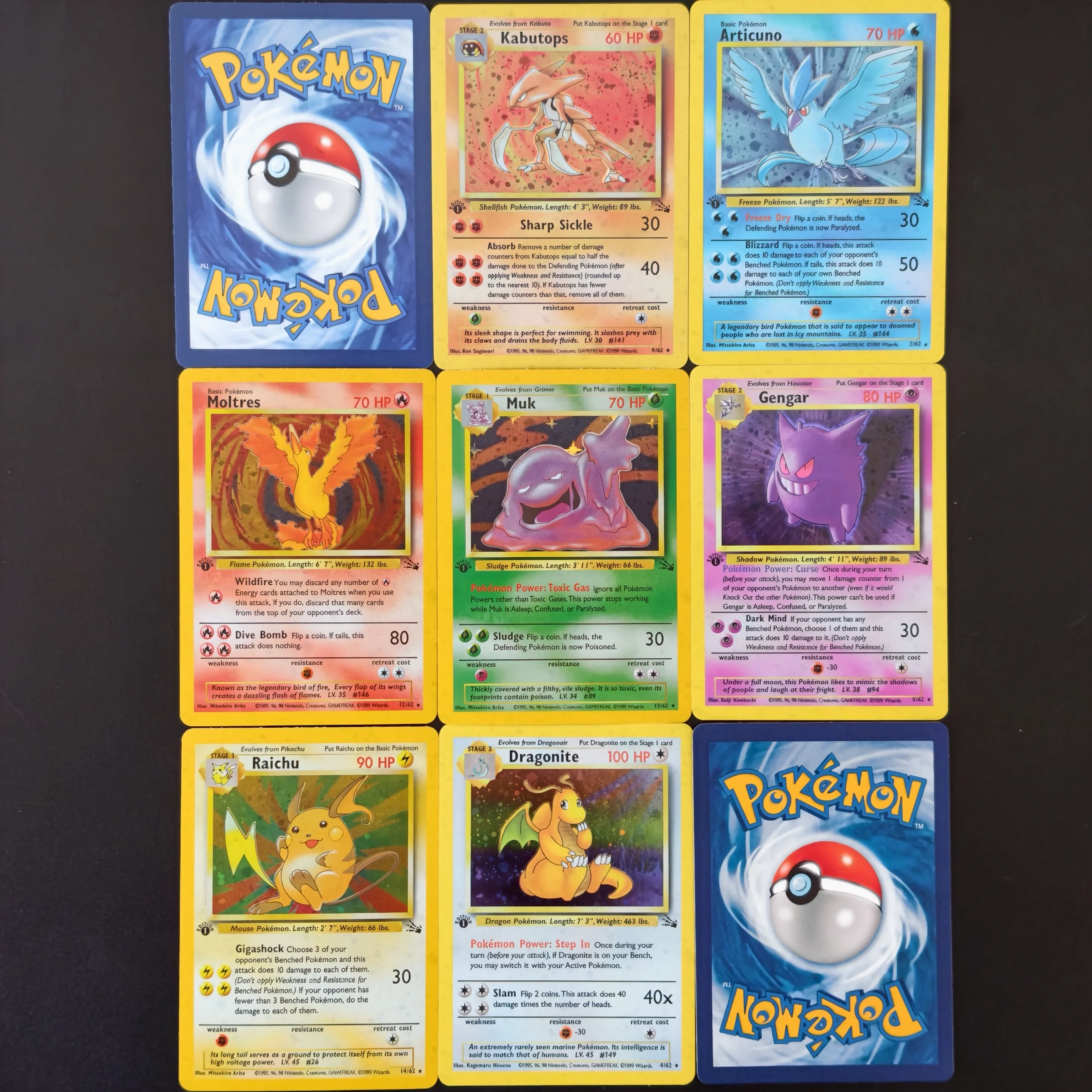 Vintage Pokemon Collectible - 7 cartes Proxy TCG Pokémon Fossil
