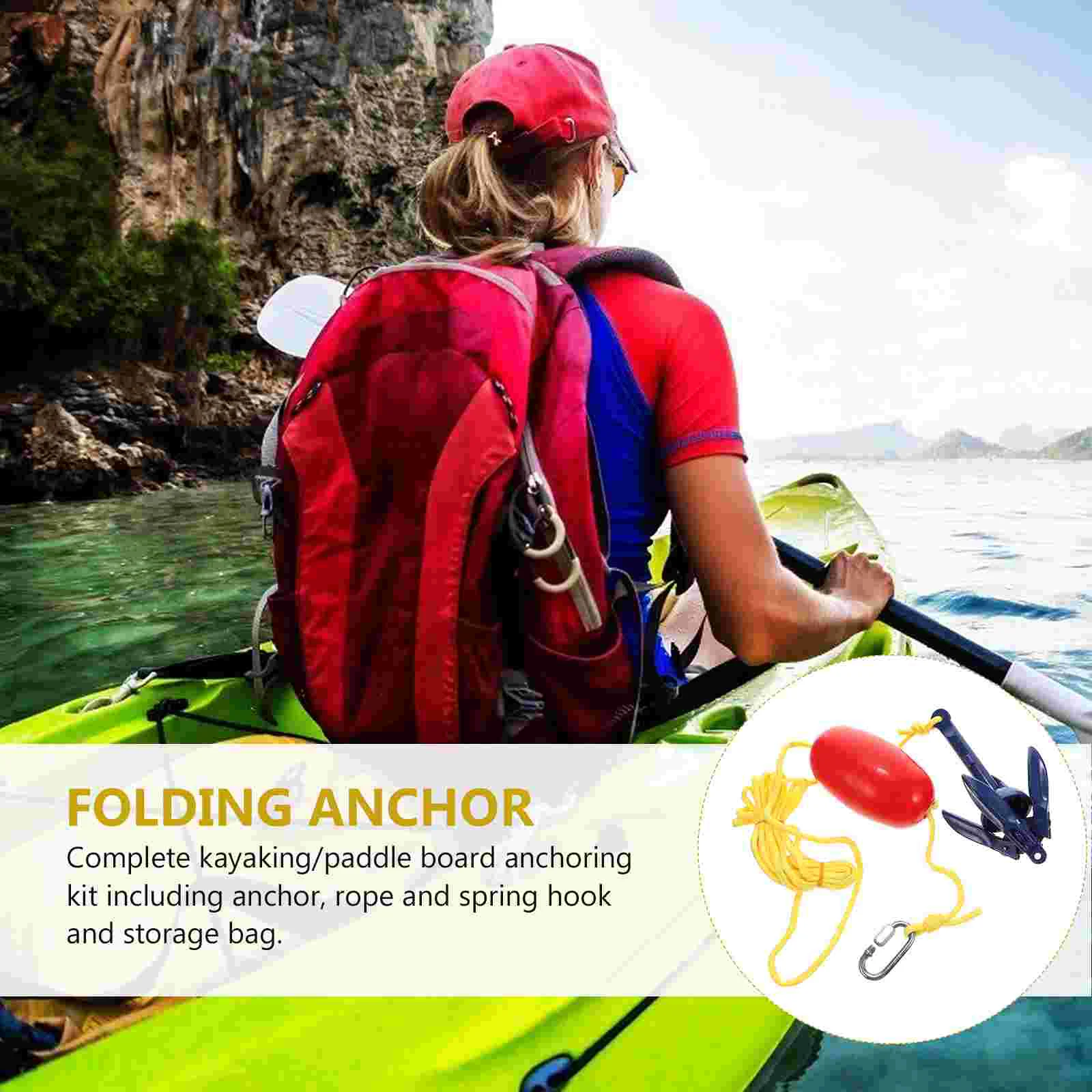 Aluminum Alloy Folding Kayak Anchor Portable Boat Canoe Anchoring Kit Grappling Collar Storage Bag Board Tie