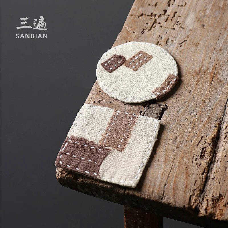Triple Hand Sewn Ramie Coaster, Fabric Art, Tea Ceremony, Cup Insulation Mat, Holder, Chinese Pot Care Mat