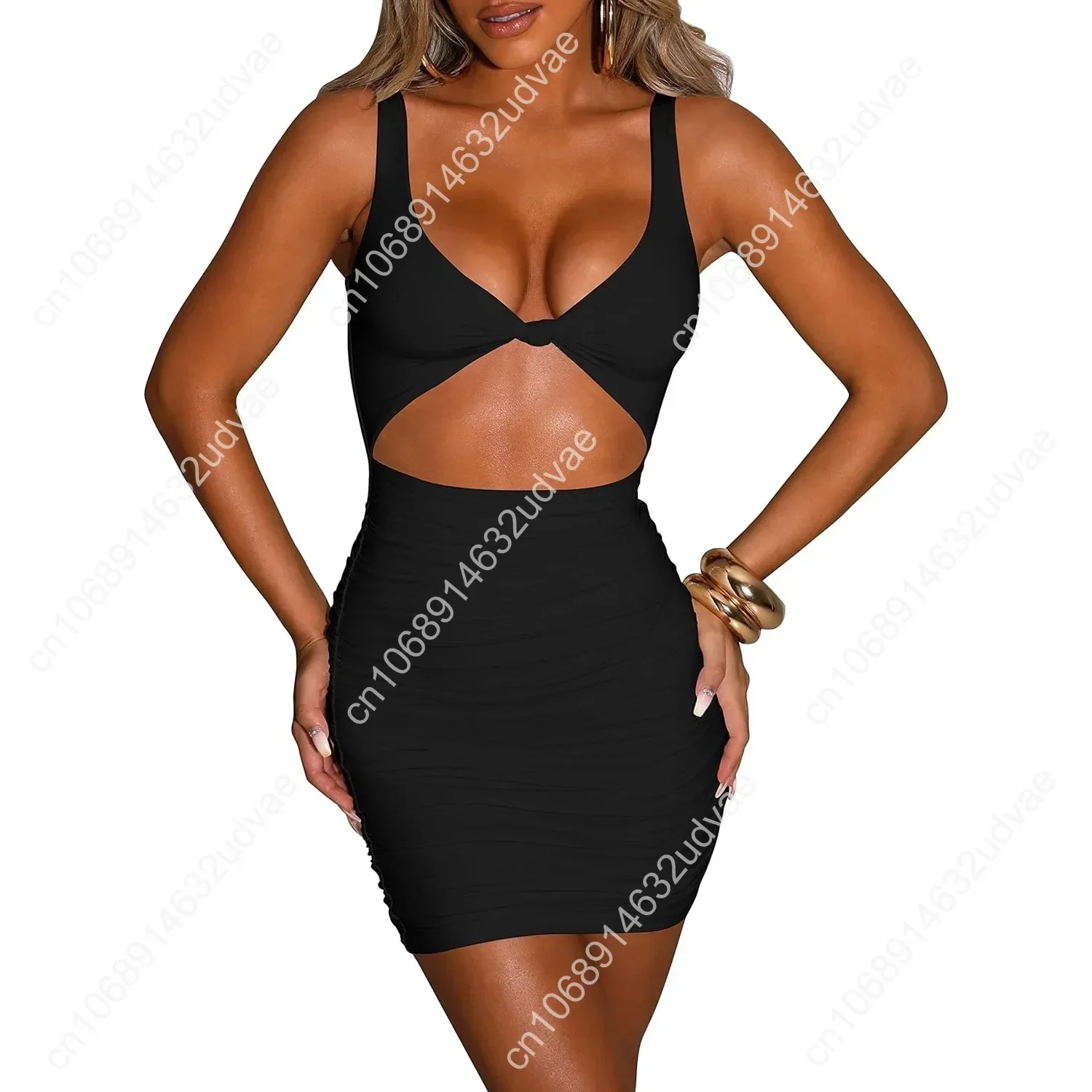 

Kaximil Women's Sexy Bodycon Sleeveless Cut Out Ruched Tank Mini Club Party Dresses