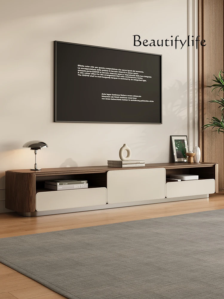 

Saddle Leather Tea Table Floor TV Cabinet Unit Rectangular the Pattern of Walnut Tea Table Home