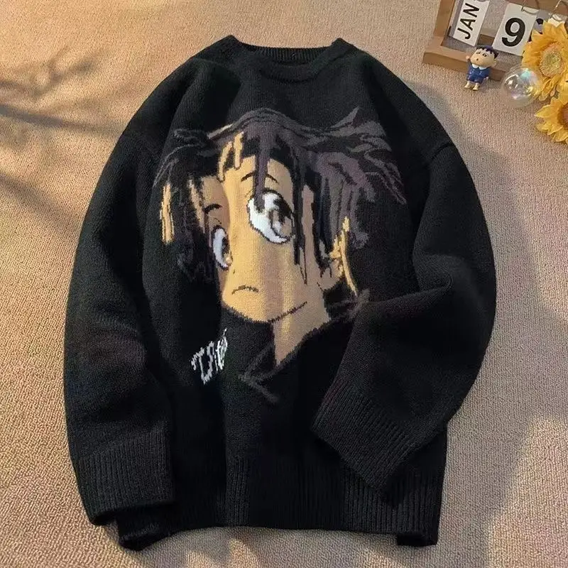 Yk2 Hip Hop Anime Print Pullover Männer Winter Oversize Trend Paar Pullover Gestrickte Pullover 2000er Jahre Kleidung Y2k Sweatshirt Jumper