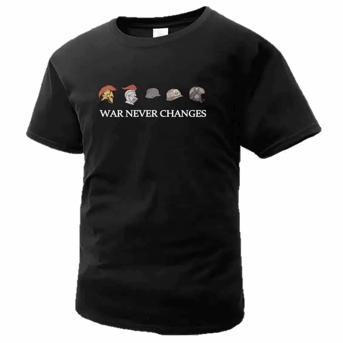 Kaus Lengan Pendek Merek Tren Amerika Sejarah Evolusi Helm Kaus Leher Kru Katun Longgar Kasual Pria Musim Panas Pakaian Jalanan