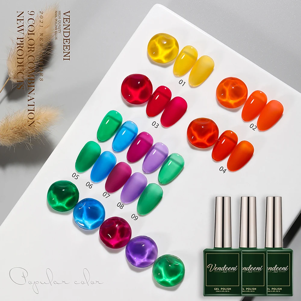 Vendeeni 9 Kleuren Kleurrijke Glas Serie Gel Nagellak Transparante Uv Led Soak Off Gel Vernis Jelly Nail Art Gel lak 15Ml