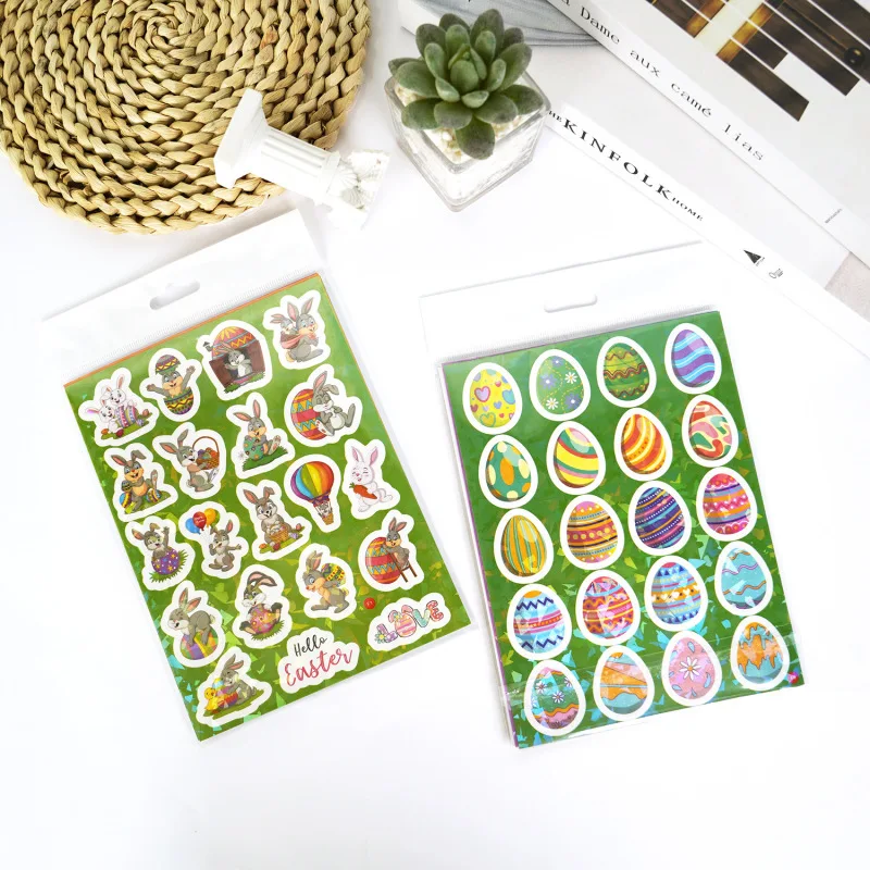 160 szt. naklejek z króliczkami i jajkami wielkanocnymi - 8 arkuszy holograficznych naklejek winylowych dla dzieci, upominki na przyjęcia i dekoracje świąteczne