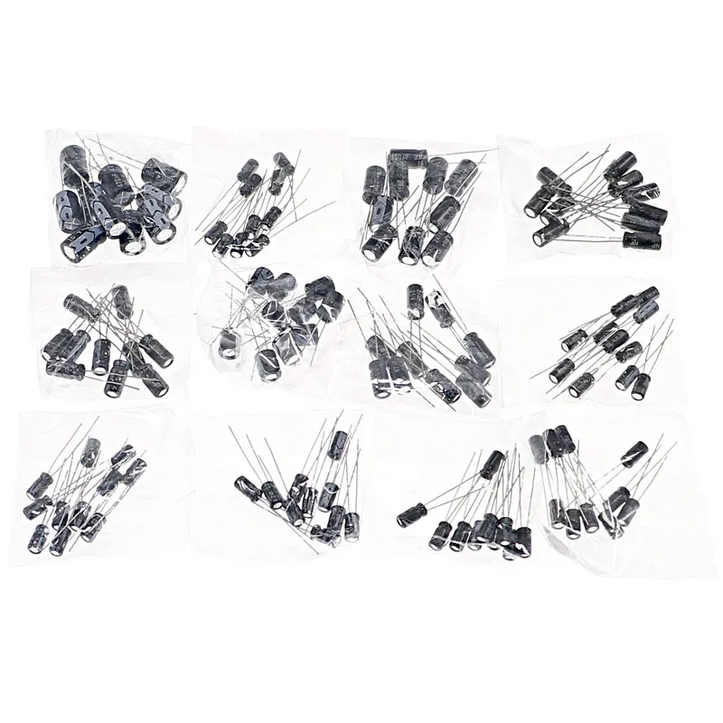 120pcs 12 Value 1uF~470uF Electrolytic Capacitors Assortment Kit  Capacitor pack 16V 25V 50V 1UF 2.2UF 3.3UF 4.7UF 10UF 22UF