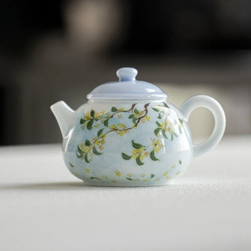 135ML Qingshan Blue Hand-painted Gui Ying Nongyue Ceramic Sketch Pot Kung Fu Te Set Ball Hole Filter Household Brewing Teapot