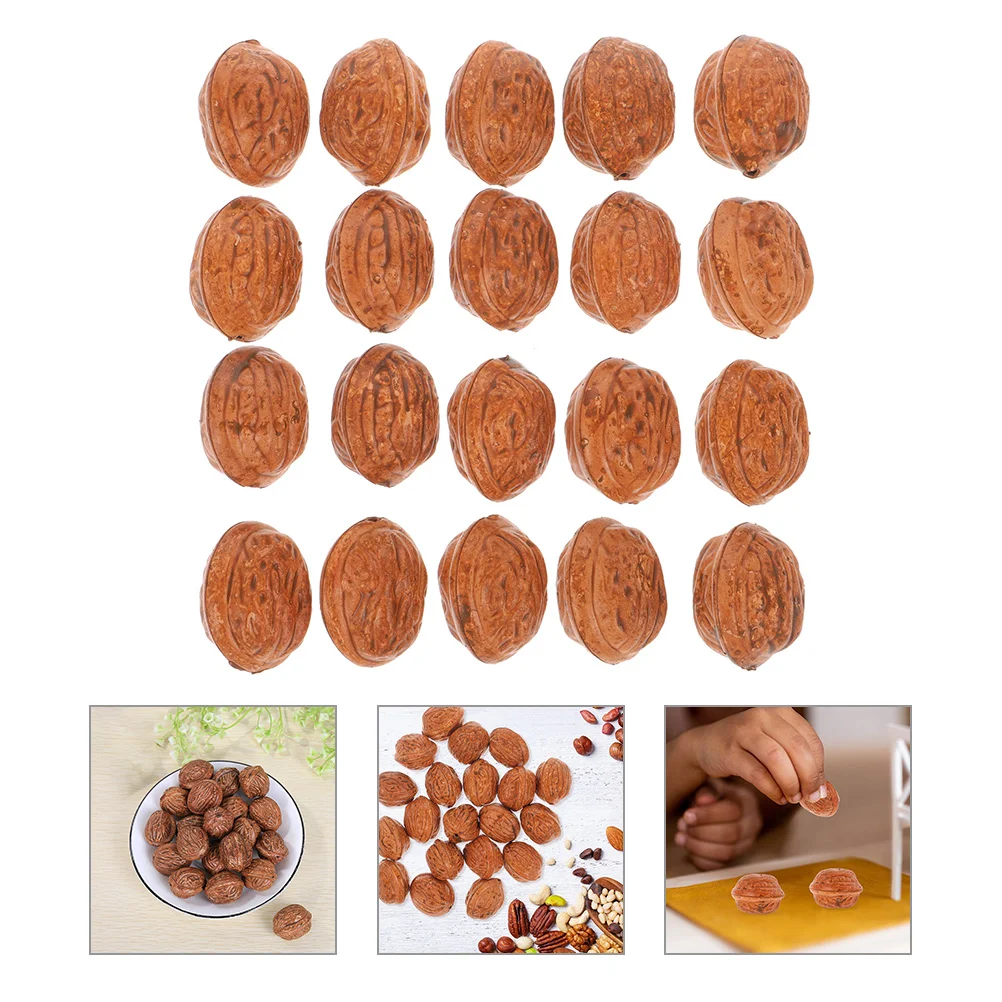 50 Pcs Home Decor Artificial Walnut Lifelike Decorations for Almond Fake Shelled Nuts Walnuts Craft Faux