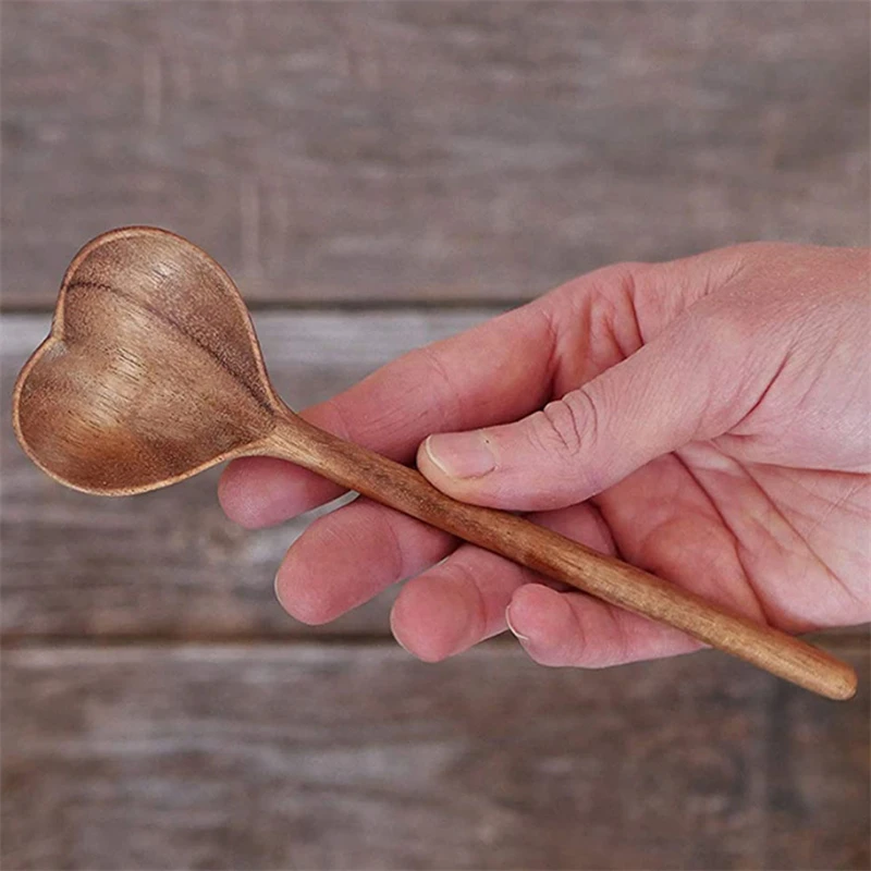 Grande cuillère en bois arrondie en forme de cœur, épices de cuisine, cuillère à condiments, café, sucre, cuillères à café, ustensiles de cuisine pour la maison