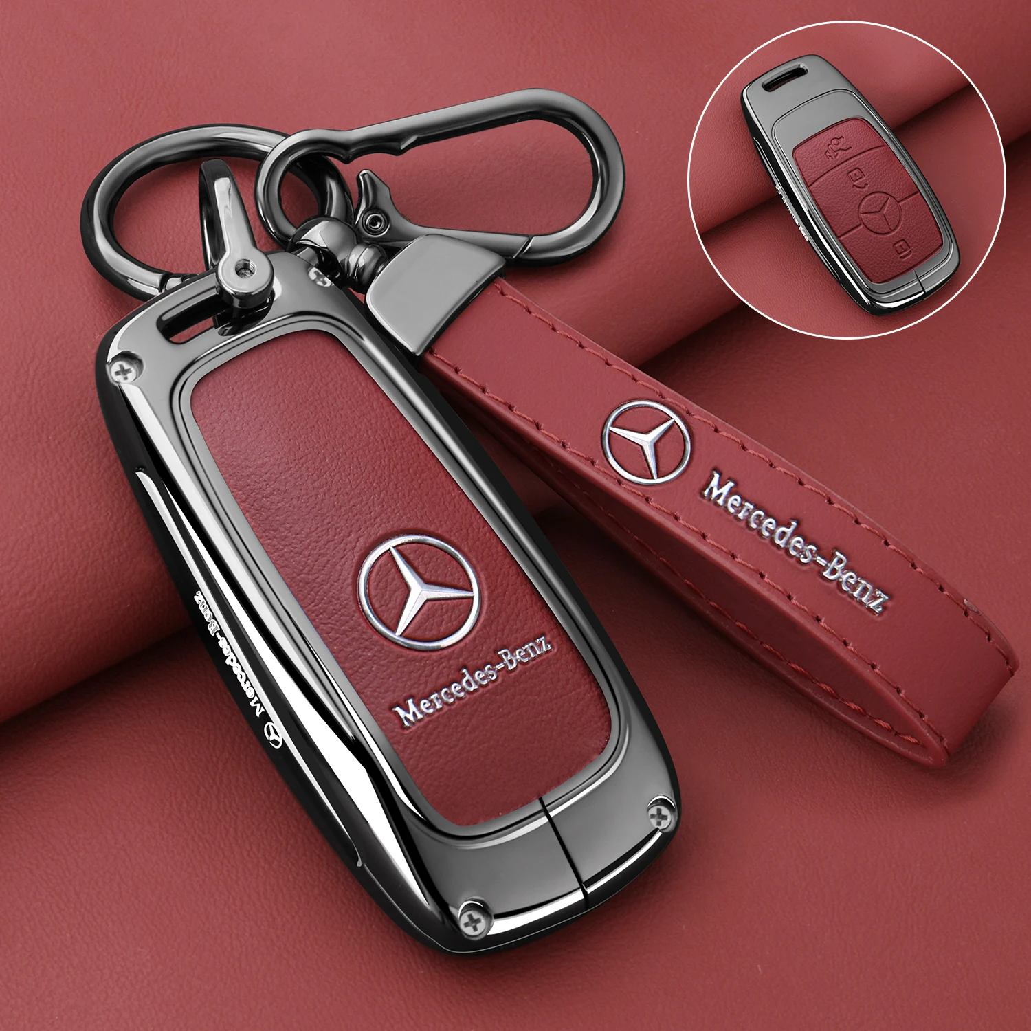

Car Keychain Bag Leather Key Case For Mercedes Benz A C E S G Class GLC CLE CLA GLB GLS W177 W205 W213 W222 Remote Cover Shell