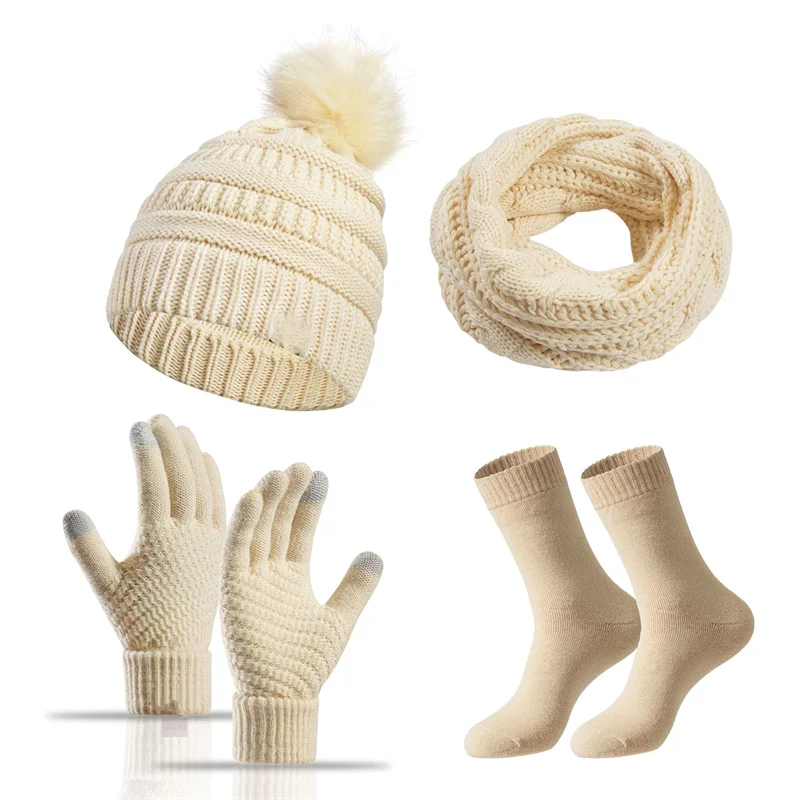 ensemble-de-4-pieces-pour-femmes-bonnet-d’hiver-echarpe-gants-chaussettes-pompon-en-fausse-fourrure-bonnet-tricote-pour-filles-cache-cou-ensemble-chaud-pour-les-oreilles-bonnet-coupe-vent