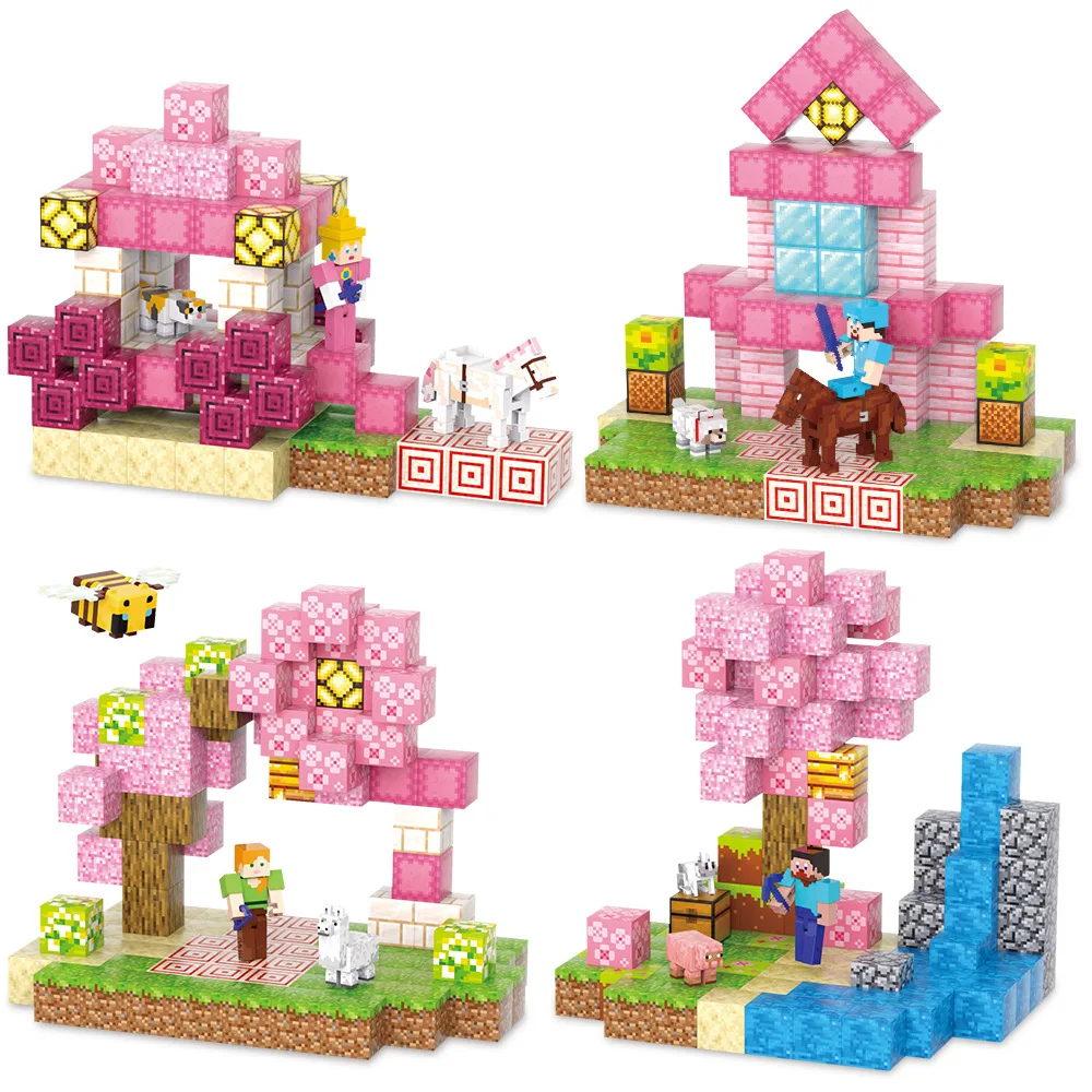 103 قطعة مجموعة كتل مغناطيسية ساكورا القلعة المشهد طفل بناء اللعب المغناطيس العالم نموذج للطفل الجذعية مونتيسوري مكعبات الحسية هدية