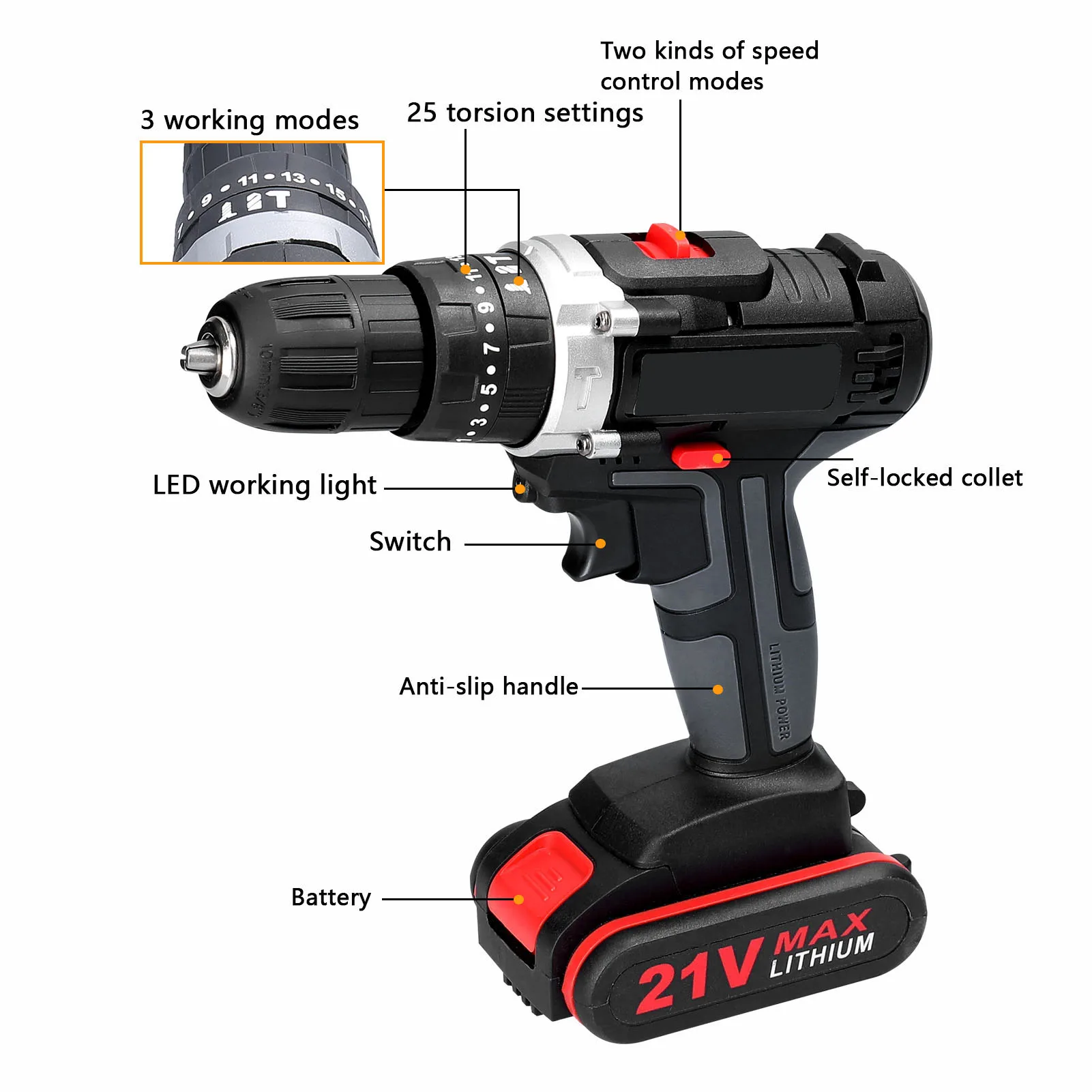 Multifuctional Electric Drill Mini Screwdriver Rotation Ways Adjustment 25 Gears of Torques Adjustable Electric Drill DIY Kits