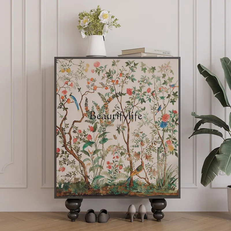 

LXAmerican modern simple flower and bird solid wood shoe cabinet household dining side cabinetSSS