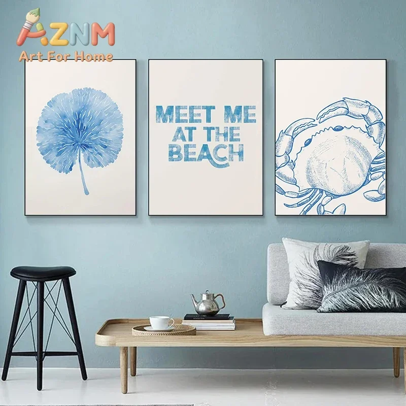 1pc frameless Classic Blue Ocean Art Beach Surf Shell Fashion Posters Prints Canvas Wall Art Picture For Living Room Home Decor