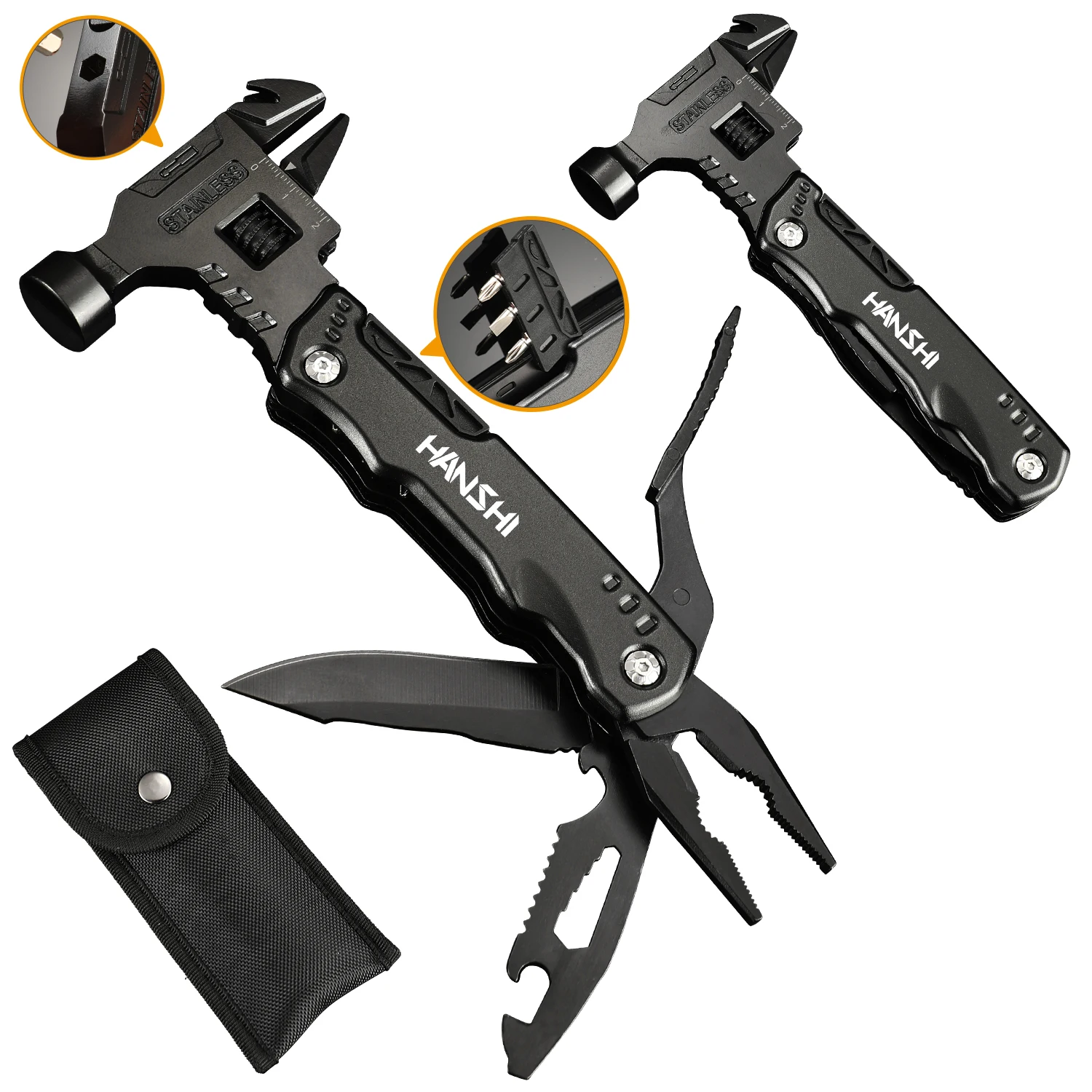 Hanshi 16 in 1 verstellbarer Schraubens chl üssel Multi tool EDC Multi-Tool mit Hammer für Outdoor-Überlebens tasche Multifunktion zange