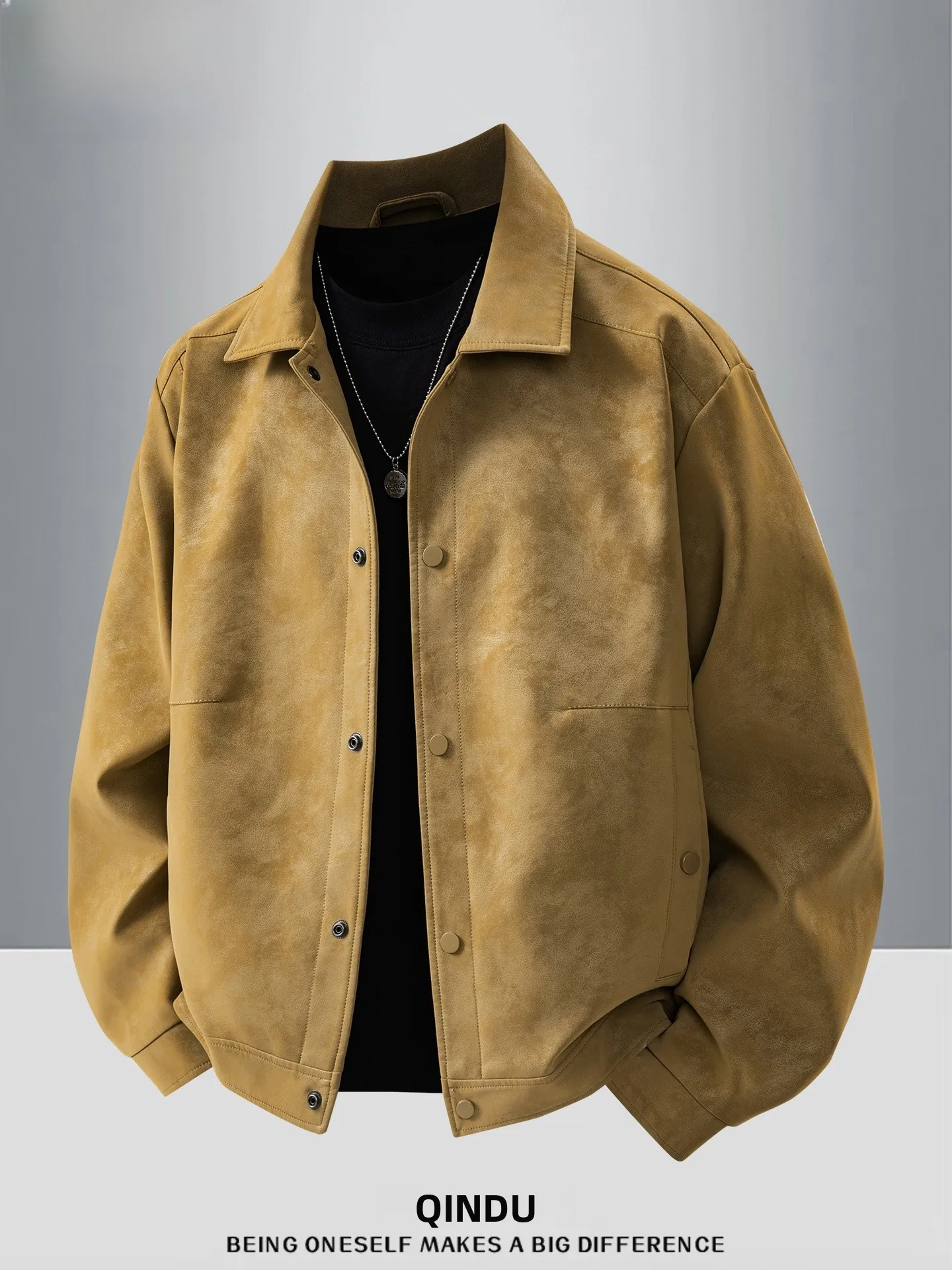 

Мужская куртка из искусственной кожи в стиле ретро в американском стиле, весенне-осенняя повседневная свободная мотоциклетная одежда большого размера Fce Sensation