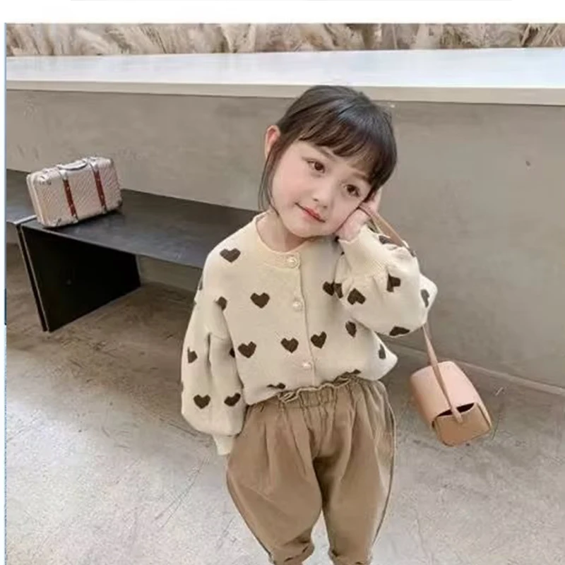 Autumn Winter Children\'s Knitted Cardigan Casual Single Breasted Sweaters Cotton Clothes Girls\'  Outerwear 2022 New2 3 4 5 6 7 T