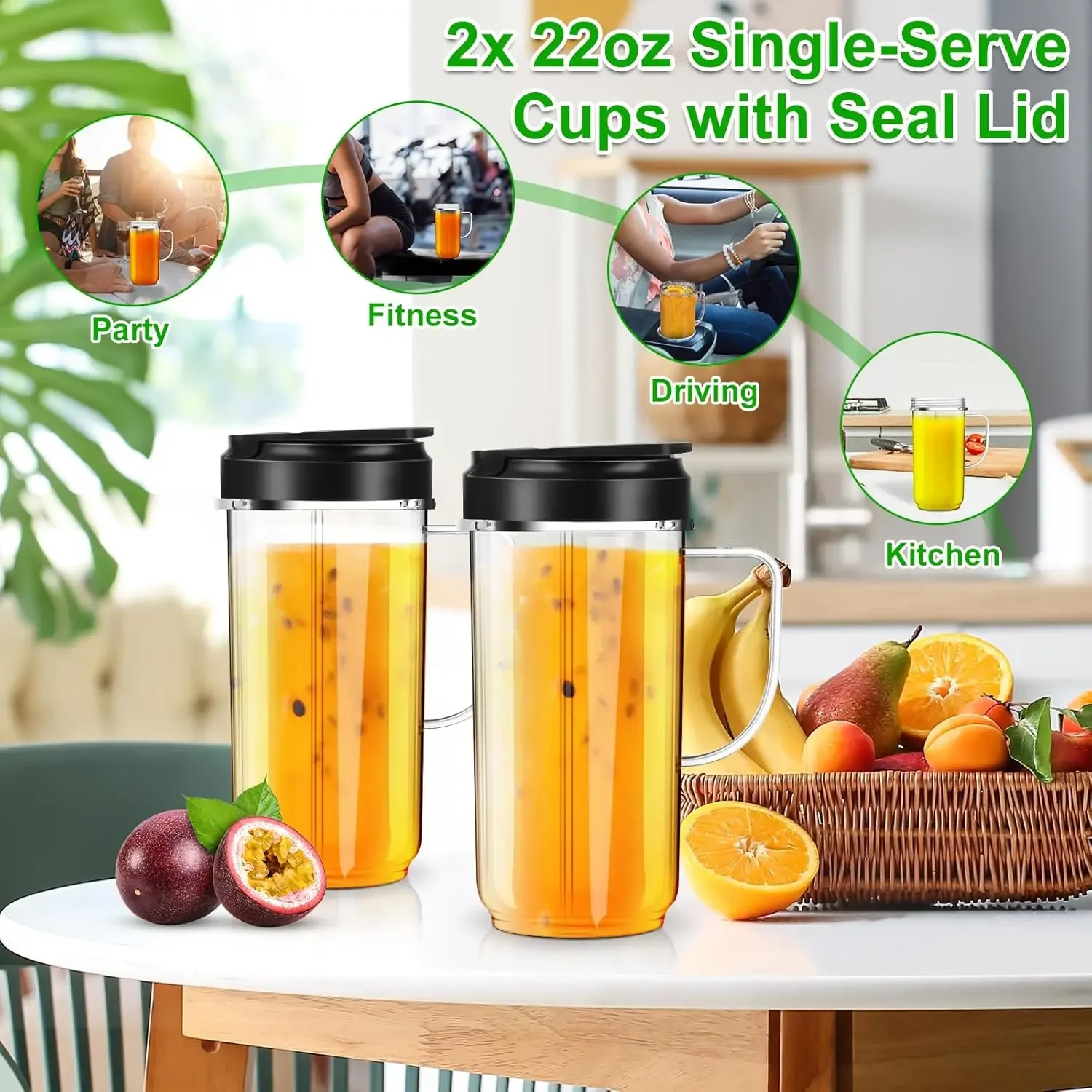 2 Pack Tall 22oz Cup with Flip Top To-Go Lid Compatible with Magic Bullet 250w MB1001 Mugs Cups Blender Juicer Mixer Accessories