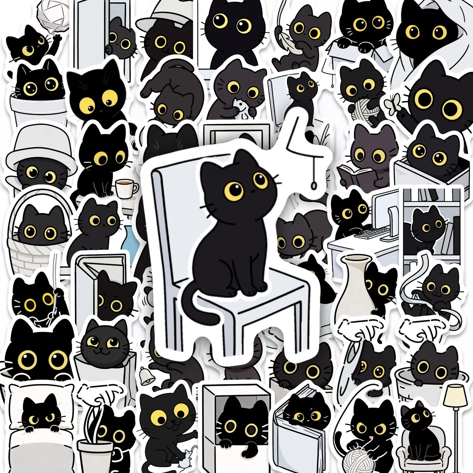

50PCS Cartoon Cute Black Cat Sticker Funny Graffiti Waterproof Decal Kids Toy Gift DIY Water Cup Notebook Luggage Guitar