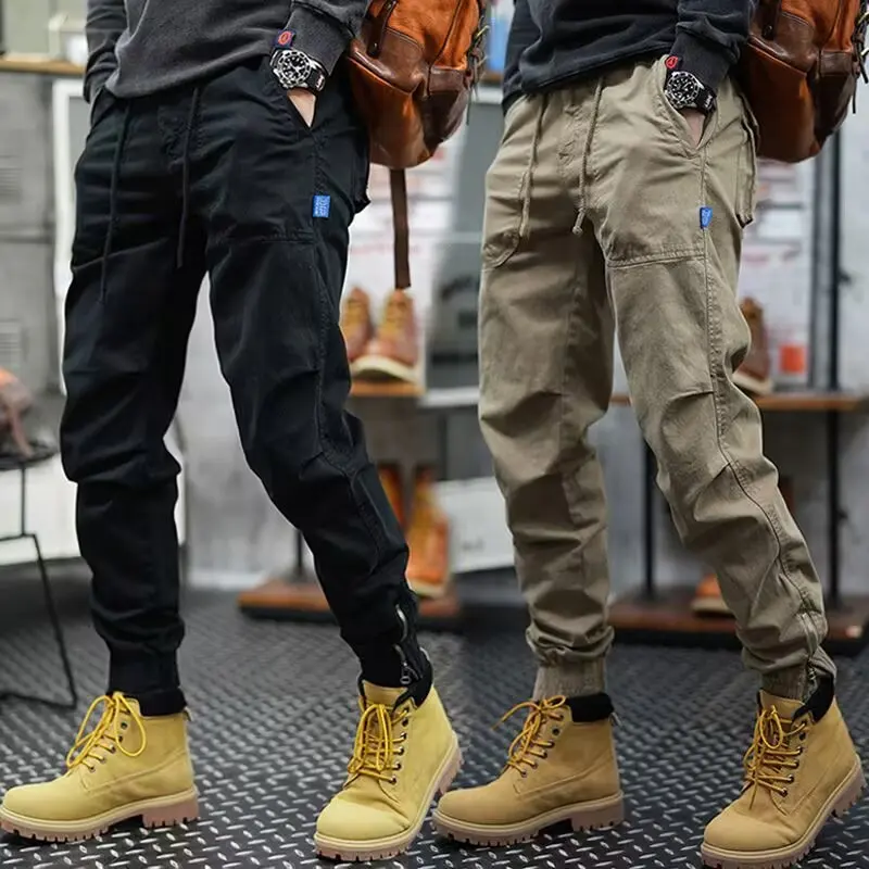 

Осенние новые хлопковые мужские брюки-карго цвета хаки, повседневные мужские тактические бегуны-карго с несколькими карманами, модные черные армейские брюки, рабочая одежда