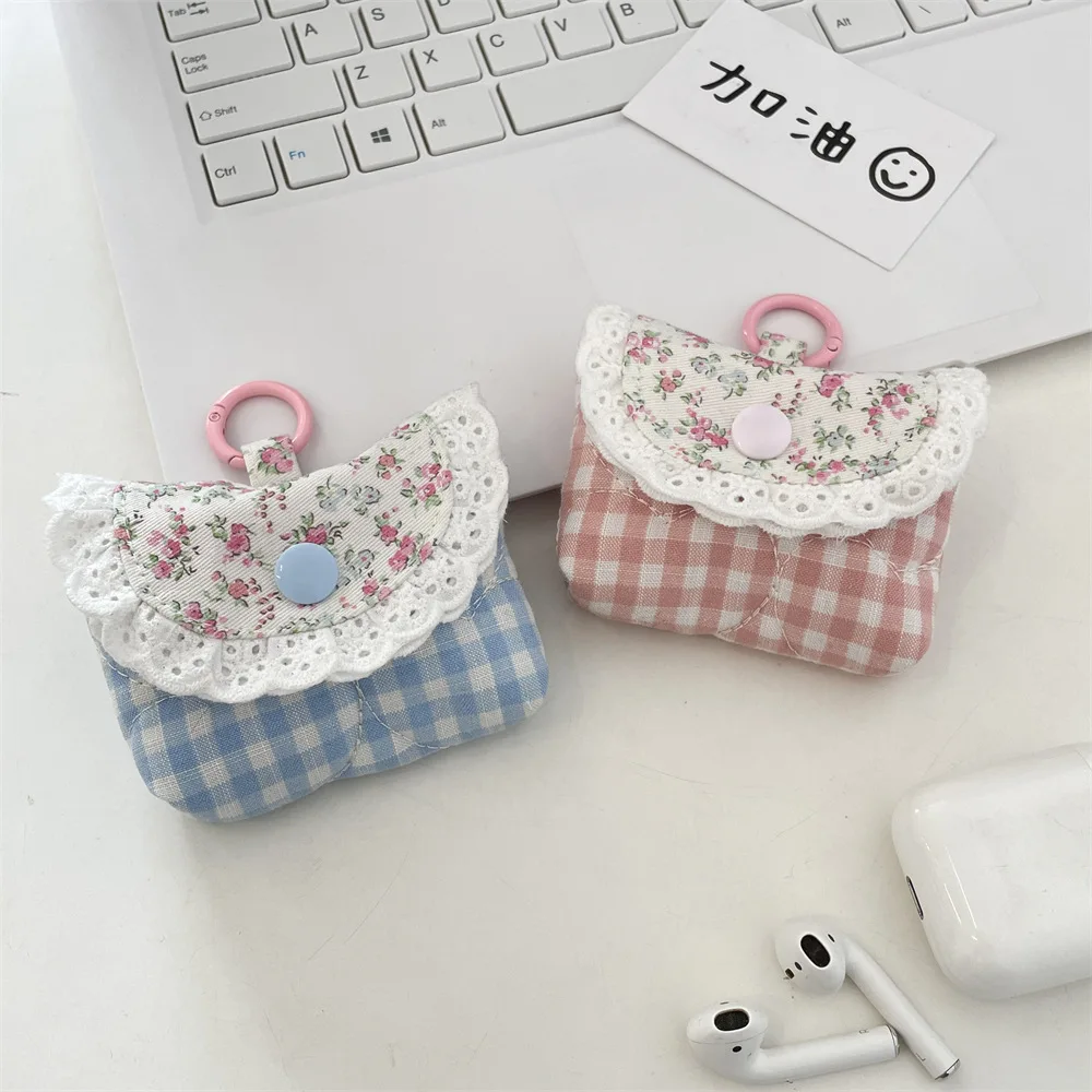 

New Fashion Sweet Lace Floral Wallet Earphone Bag Mini Buckle Lipstick Storage Bag Pendant Card Bag Girls Woman Birthday Gifts