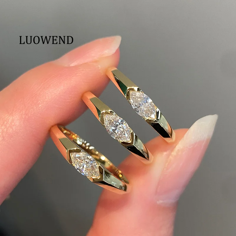 

Кольца LUOWEND из 100% желтого золота 18 карат, блестящая огранка маркизы, кольцо 0,30 карата с настоящим натуральным бриллиантом для женщин, высокие свадебные украшения