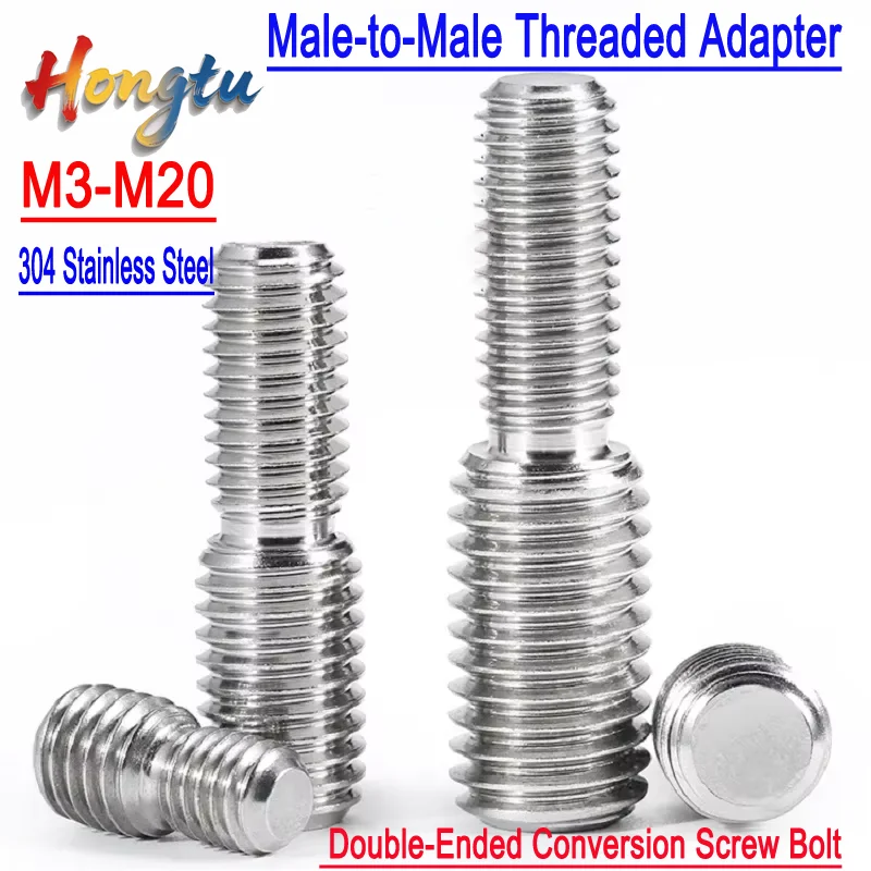 

304 Stainless Steel Male-to-Male Threaded Adapter: M3/M4/M5/M6/M8/M10/M12/M14/M16/M20 Double-Ended Conversion Screw Bolt