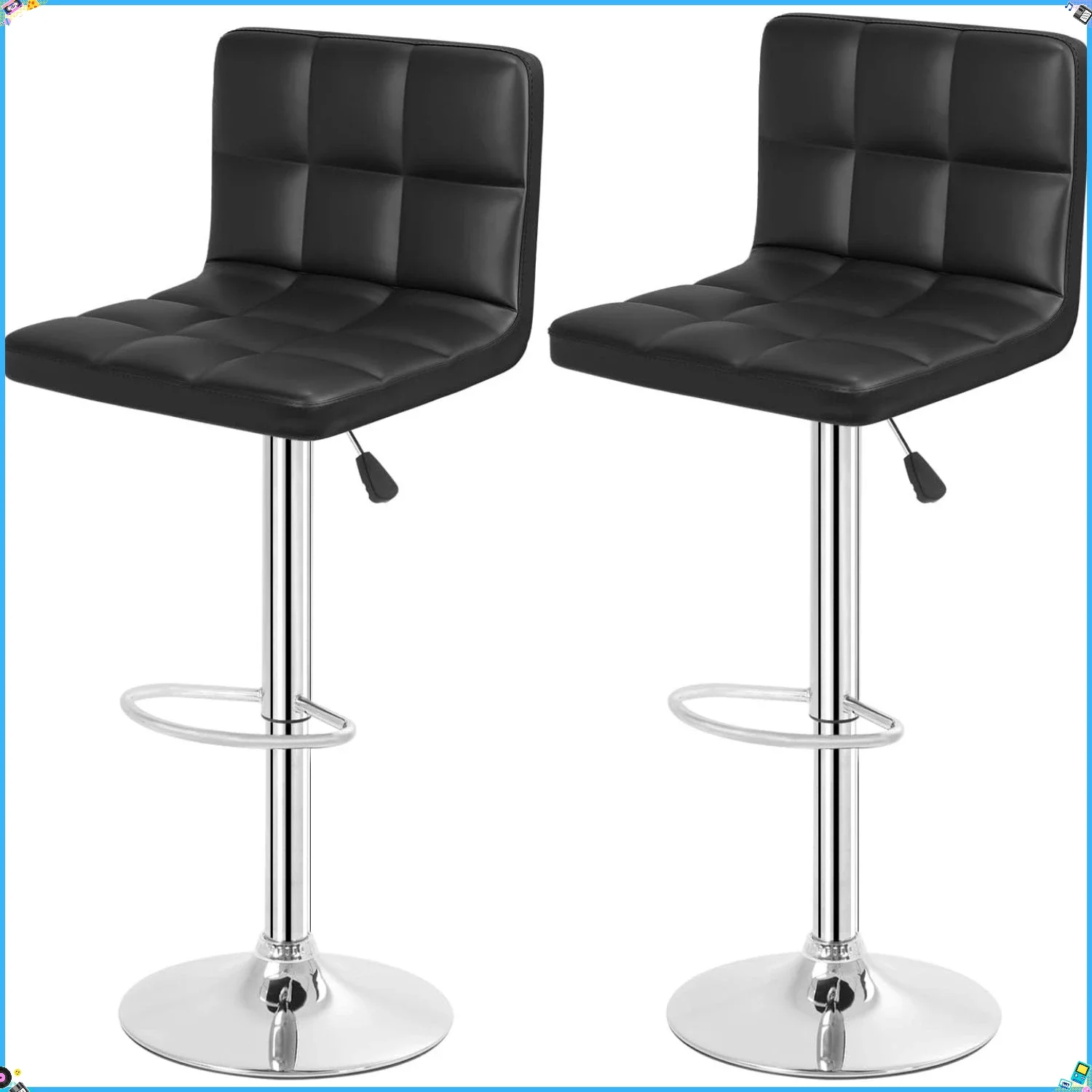 Taburetes de bar giratorios de cuero PU ajustables modernos, juego de 2 con respaldo y reposapiés, taburetes de altura para encimera de cocina para bar en casa