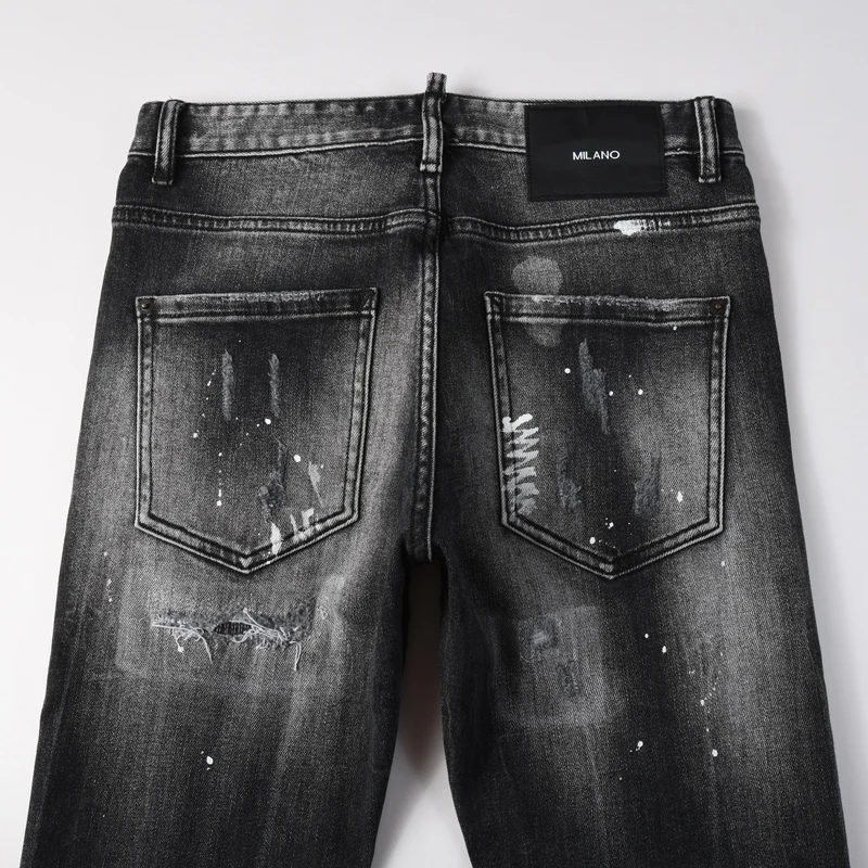

Мужские джинсы Street Designer Fashion: ретро, черные, серые, стрейч, слим-фит, с рваными элементами и принтом, в стиле Y2K, брендовые, хип-хоп, джинсовые брюки для мужчин