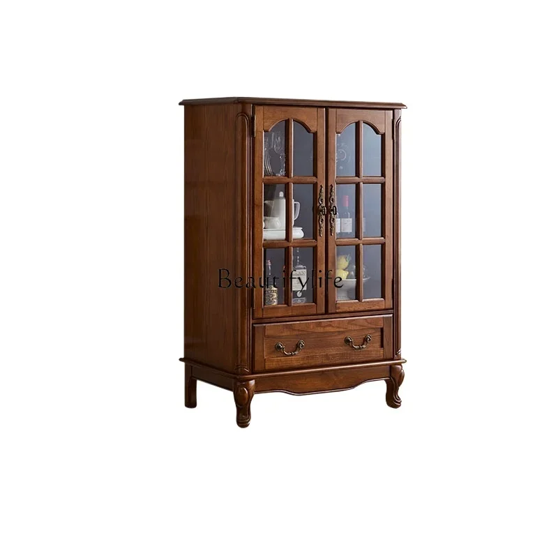 American wine cabinet European solid wood glass small tea cabinet New Chinese style complex