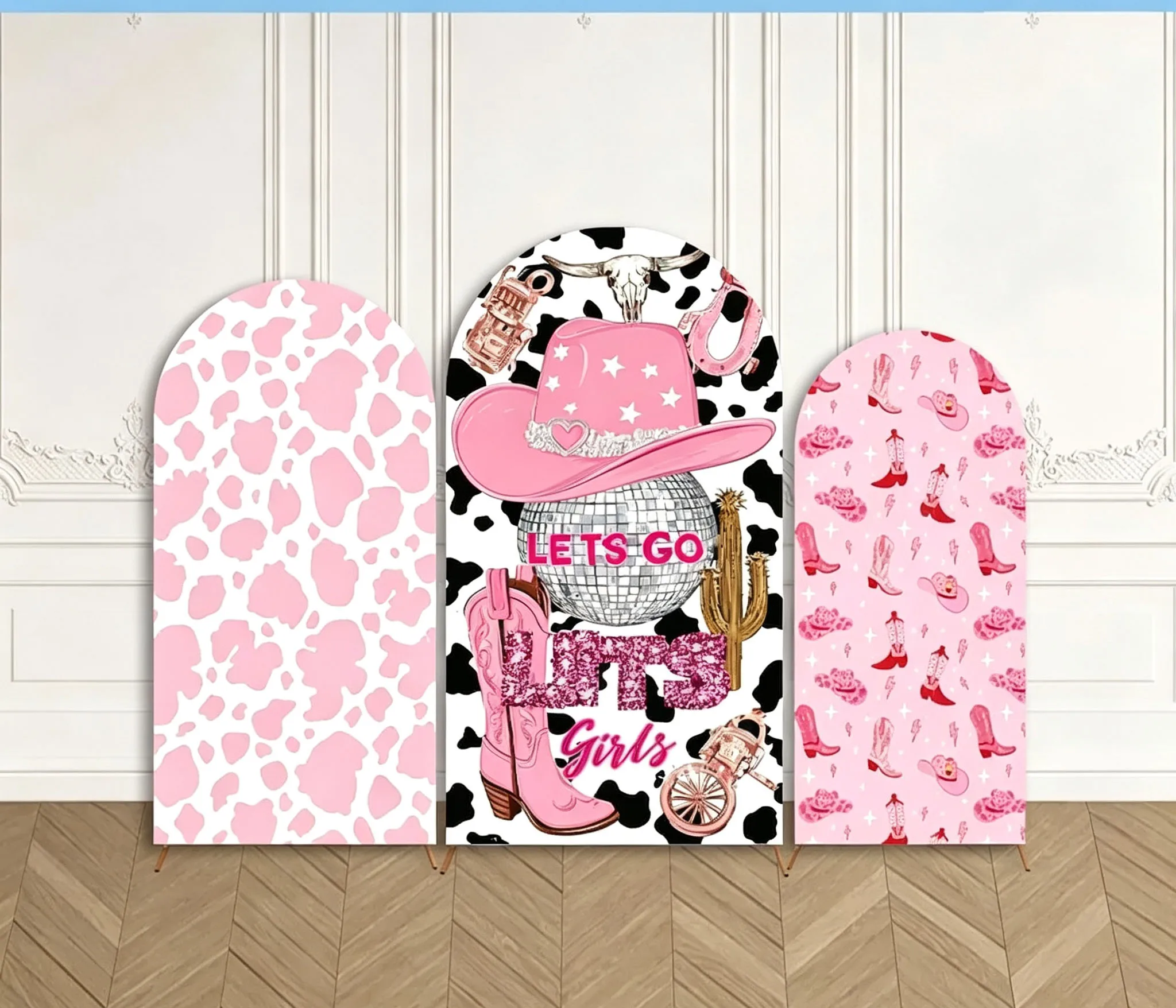 Custom Double-Sided Cowgirl Let's Go Baby Shower Arch Backdrop Cover Rodeo Girl Birthday Party Photography Background
